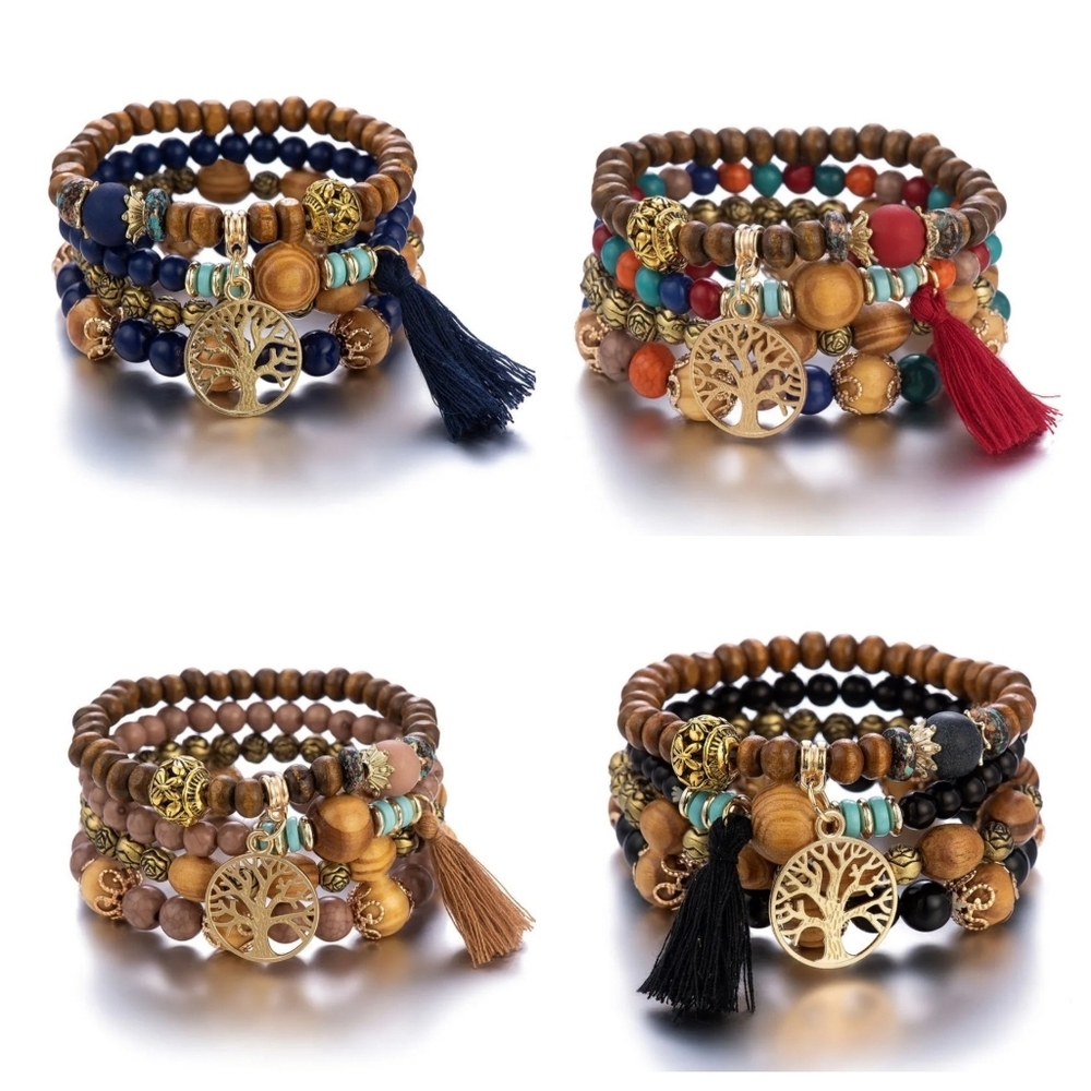 Tree Of Life Beaded Layered Bracelet Set - Picture 5 of 9